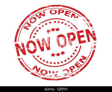 now open stamp. now open round sign. label on transparent background ...