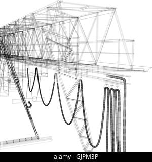 Gantry crane. Wire-frame. Vector rendering of 3d Stock Vector