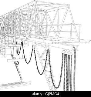 Gantry crane. Wire-frame. Vector rendering of 3d Stock Vector