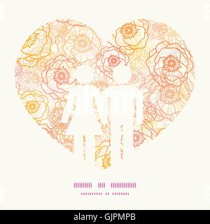 Vector warm flowers couple in love silhouettes frame pattern inv Stock ...