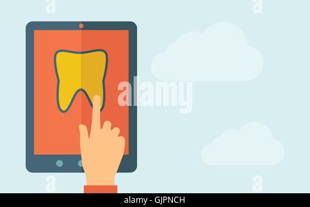 Touch screen tablet with tooth icon Stock Vector