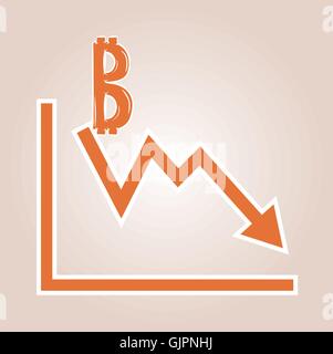 decreasing graph with bitcoin symbol Stock Vector