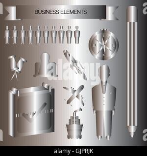 Business infographic with rocket, plane, ship and a person, silver flat design. Digital vector image Stock Vector
