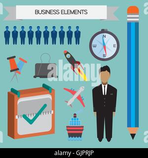Business infographic with rocket, plane, ship and a person, flat design. Digital vector image Stock Vector