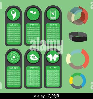 Ecological business green infographic with icons and 3d charts, flat design. Digital vector image Stock Vector