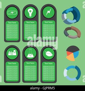 Ecological business green infographic with icons and 3d charts, flat design. Digital vector image Stock Vector