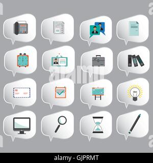 Business icons set, flat style over silver background. Digital vector image Stock Vector