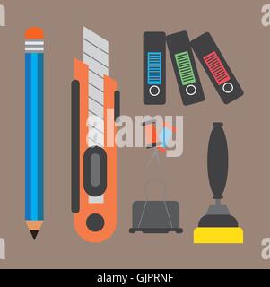 Business elements infographic with icons and office accesorries, flat design. Digital vector image Stock Vector