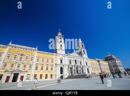 MAFRA, PORTUGAL - JULY 17, 2016: Facade of the Basilica at the Palace of Mafra, Portugal, a famous royal palace built in the 18t Stock Photo