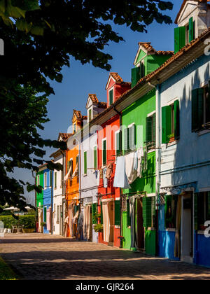 The traditional colourful painted buildings of the island of Burano. Venice, Italy. Stock Photo