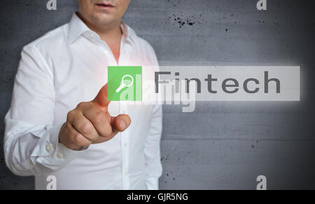 FinTech browser is operated by man concept. Stock Photo