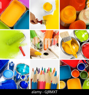 painting bucket collage Stock Photo