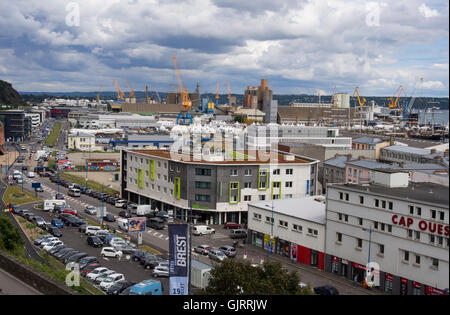 Brest: the commercial port seen since the cours Dajot. Stock Photo