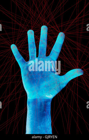 blue hand finger Stock Photo