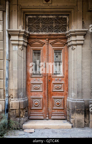An old wooden door in Nicosia in Cyprus Stock Photo