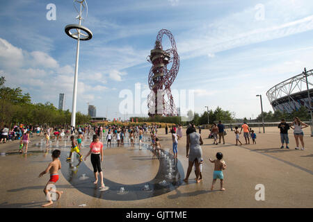 Orbit Tower in the distance at Queen Elizabeth Olympic Park, built for the 2012 Summer Olympics, Stratford City, London, England Stock Photo