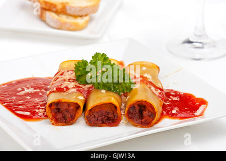 cannelloni with tomato sauce Stock Photo