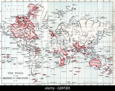 Map of the world showing British possessions in 1904. Stock Photo