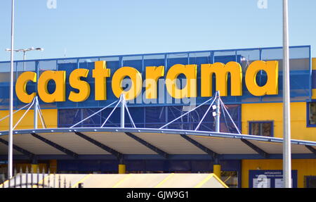 sign of Castorama against blue sky Stock Photo