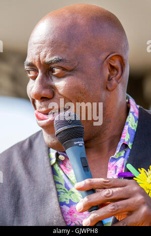 The many facdes of celebrity chef Ainsley Harriott officially who opens the Southport Flower Show before showcasing his culinary skillls to the thousands of visitors expected at this year's event.   Ainsley Harriott is an English chef, television presenter, and entertainer known for his memorable facial expression. Stock Photo