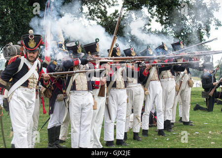 21st eme Regiment de Ligne on the battlefield of a Napoleonic war reenactment at Spetchley Park, Worcestershire, England Stock Photo