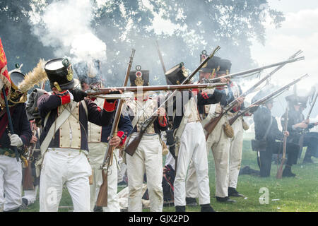 21st eme Regiment de Ligne on the battlefield of a Napoleonic war reenactment at Spetchley Park, Worcestershire, England Stock Photo