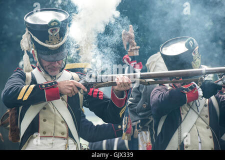 21st eme Regiment de Ligne on the battlefield of a Napoleonic war reenactment at Spetchley Park, Worcestershire, England Stock Photo