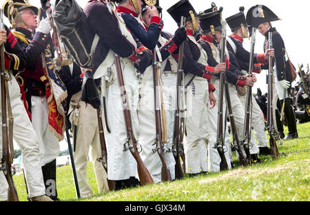 21st eme Regiment de Ligne on the battlefield of a Napoleonic war reenactment at Spetchley Park, Worcestershire, England Stock Photo