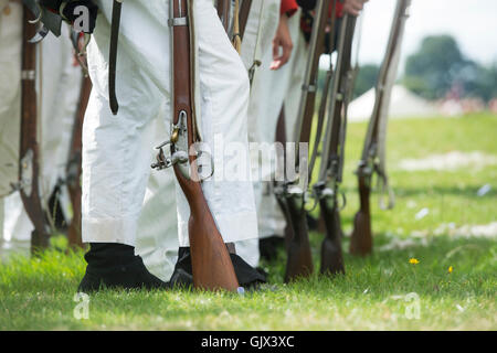 21st eme Regiment de Ligne on the battlefield of a Napoleonic war reenactment at Spetchley Park, Worcestershire, England Stock Photo