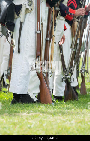 21st eme Regiment de Ligne on the battlefield of a Napoleonic war reenactment at Spetchley Park, Worcestershire, England Stock Photo