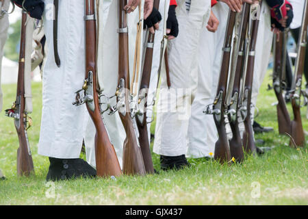 21st eme Regiment de Ligne on the battlefield of a Napoleonic war reenactment at Spetchley Park, Worcestershire, England Stock Photo