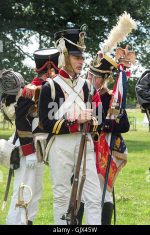 21st eme Regiment de Ligne on the battlefield of a Napoleonic war reenactment at Spetchley Park, Worcestershire, England Stock Photo