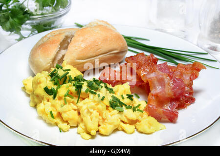 scrambled eggs with bacon Stock Photo