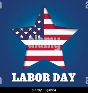 American Labor Day Emblem. American flag in star shape and wording Labor day. Stock Vector