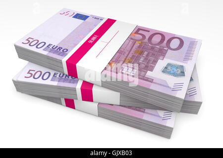 Three Packets of 500 Euro Notes with Bank Wrapper Stock Photo