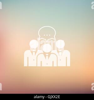 Three young men with speech bubbles in flat style icon Stock Vector
