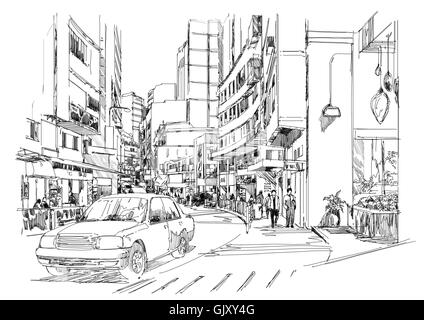 sketch of city street,cityscape,Illustration,drawing Stock Photo