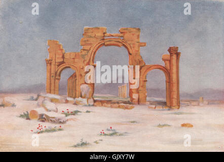 PALMYRA. 'Triumphal Arch, Palmyra' by Margaret Thomas. Syria, old print 1908 Stock Photo