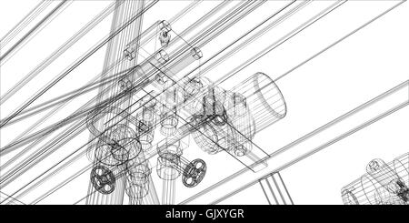 Wire-frame industrial equipment on white background Stock Vector