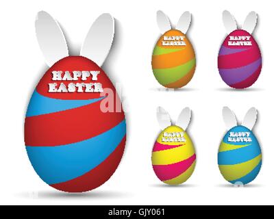 Happy Easter Rabbit Bunny Easter Egg Set Stock Vector