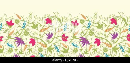 Painted blossoming branches horizontal seamless pattern background Stock Vector