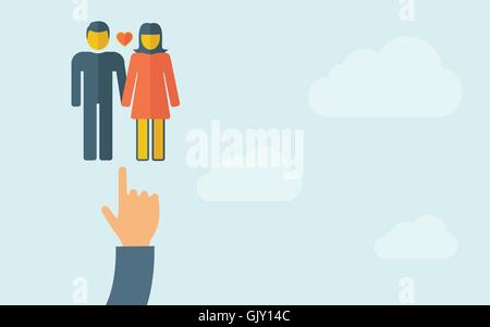 Hand pointing to a lover or couple Stock Vector