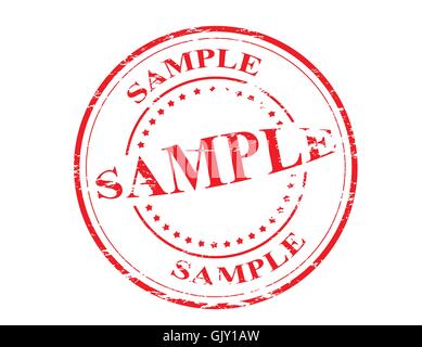 Grunge red sample word round rubber seal stamp on white background ...