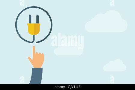 Hand pointing to plug icon Stock Vector