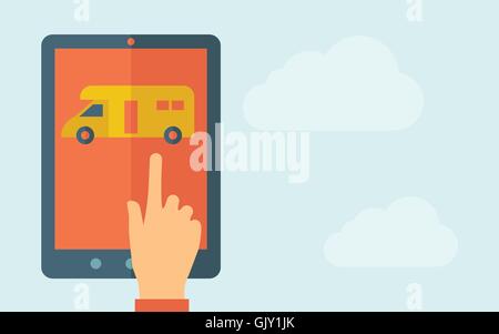 Touch screen tablet with van icon Stock Vector