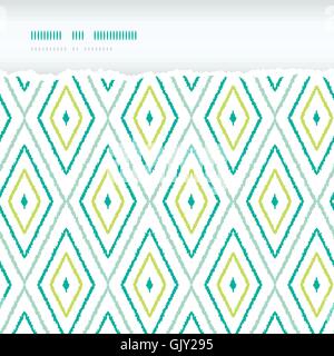 Green ikat diamonds horizontal torn seamless patterns backgrounds Stock Vector