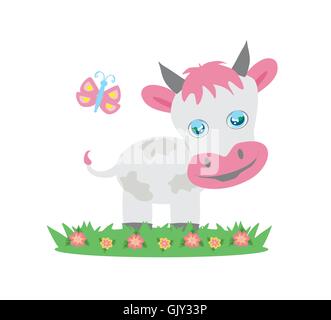 Cow and butterfly Stock Vector
