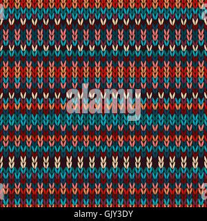 Seamless Ethnic Geometric Knitted Pattern. Style Red Blue Orange Brown Yellow Background Stock Vector
