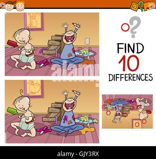 finding differences game cartoon Stock Vector