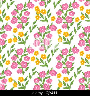 Floral seamless pattern with pink and yellow flowers Stock Vector